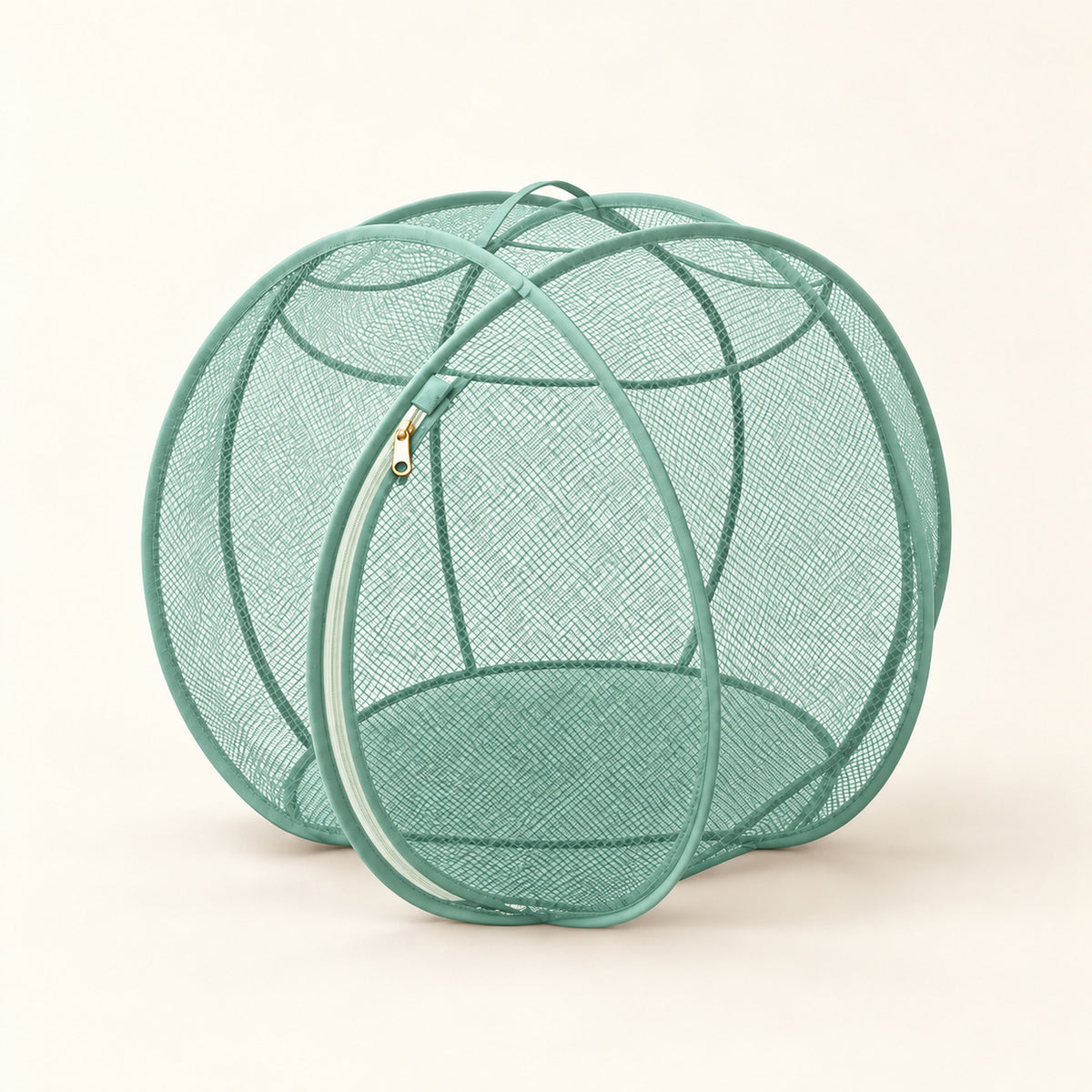 Mint Foldable Cat Explorer Sphere with mint mesh and trim, pale zip and gold zipper pull.